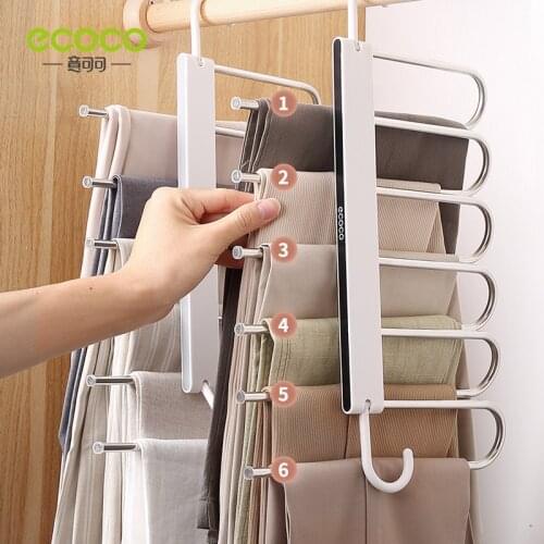 Ecoco Multifunctional Bedroom Organizer Collapsible Pants Skirt Slack Hangers Trousers Hanger Suit Storage Rack Foldable