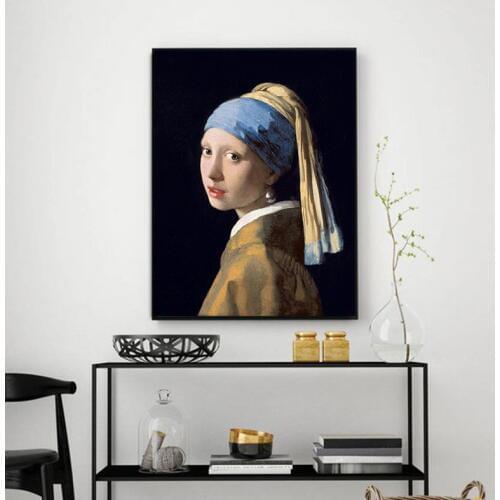 Netherlands Jan Vermeer GIRL WITH A PEARL EARRING Oil Painting Poster Wall Art Canvas Picture Living Room Home Decor No Frame