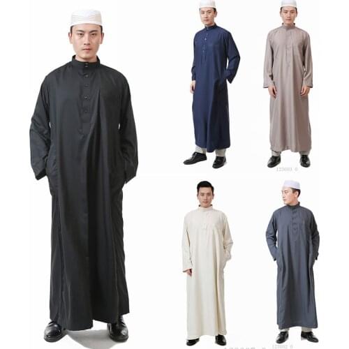 New Fashion Jubba Thobe Muslim Long Dress Dubai Abaya Man Loose Casual Prayer Clothes Arab Islam Qamis Man Moroccan Jelaba 2021