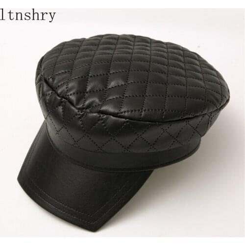 2021 New Leather Vintage Hat Women Newsboy Cap Pink Baker Boy Cap High Quality Ladies Autumn Winter Octagonal Cap