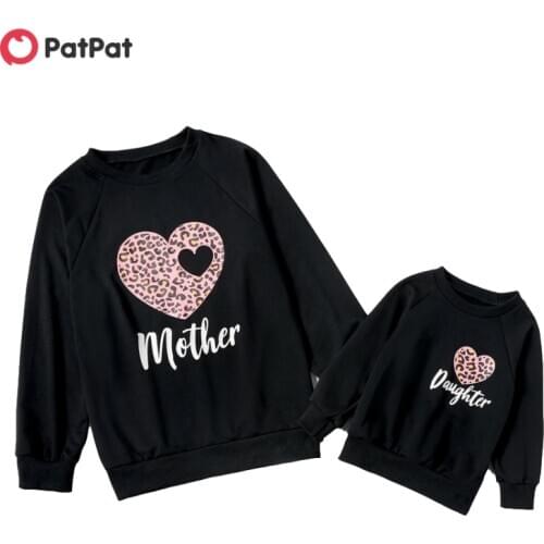PatPat 2021 New Spring and Autumn Love Print Black Sweatshirts for Mom and Me Family Matching Clothing Childrens Clothing