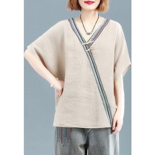 Chinese Style Clothing Womens Tops And Blouses 2021 Summer Literary Tshirt Vintage Asian Clothes Tee Shirt Oversize Femme 12694