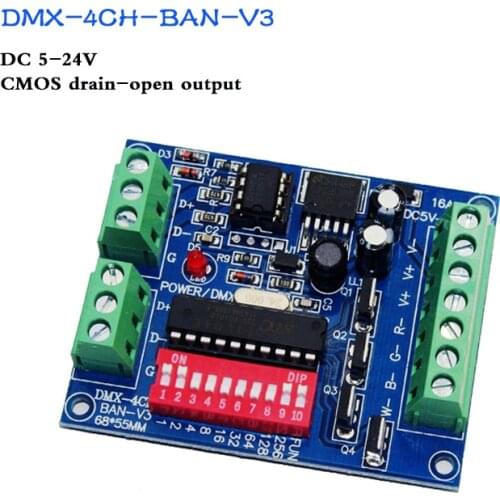 Wholesale 4CH RGBW Easy DMX Dmx 512 Decoder,Dimmer,Controller,Drive,DC5V-24V for LED Strip Light,Lamp