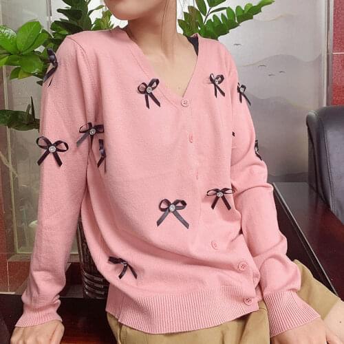 2021 Autumn Elegant Cardigan Sweaters Women Bow Knit Long Sleeve Harajuku Cardigan Winter Korean Designer Fashion Chic Clothing