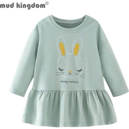 Mudkingdom Fashion Girls Dress Print Cartoon Long Sleeve Pleated Casual Princess Dresses Toddler Spring Autumn O-neck Clothing
