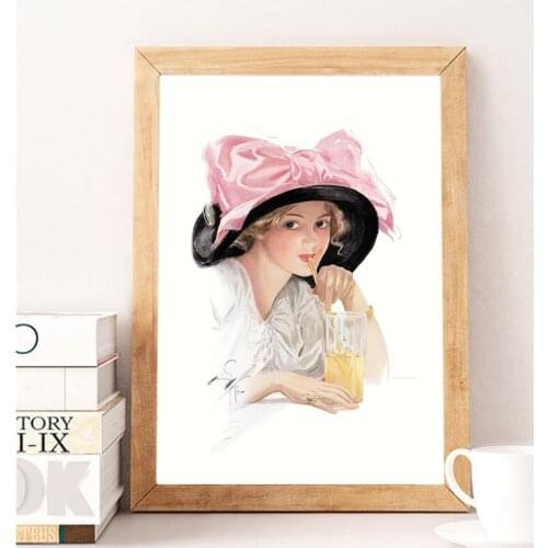 Harrison Fisher Vintage Lady Photo Poster Victorian Lady Titled Refreshments Canvas Prints Old Design Shop Decoration Painting