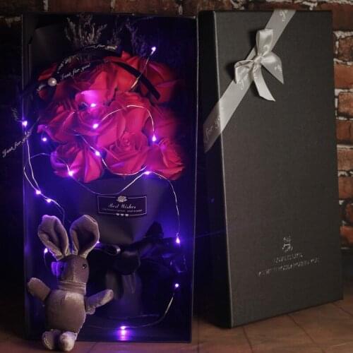 Tanabata Light Soap Rose Bouquet Soapy Flower Gift Box Simulate Rose Creative Graduation Valentines Day Birthday Gift