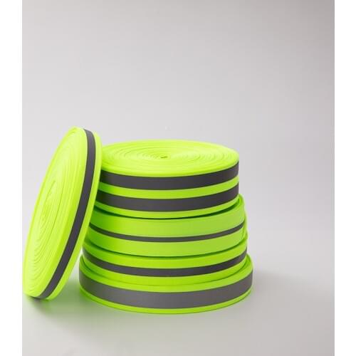 5Y 10/15/20/25/50mm Fluorescent Green Safety Silver Reflective Sew on Fabric Tape Strap Vest Webbing Warning Belt Night Jogging