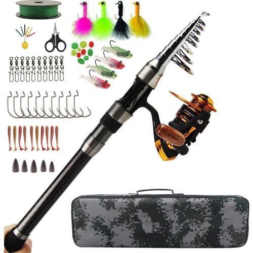 Telescopic Spinning Rod Combos Fishing carbon firber Rod and Reel Combos Full Kit Fishing Gear with Carrier fishing Bag