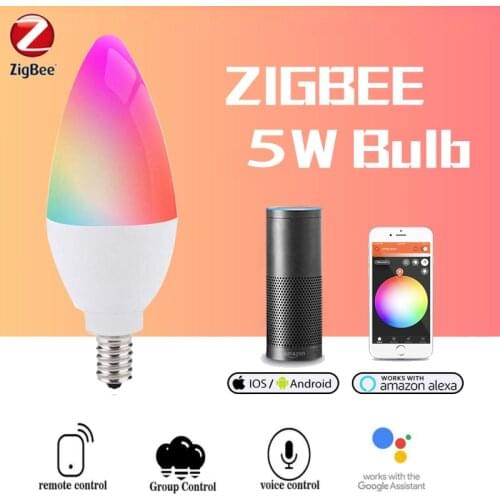 Tuya Zigbee 3.0 Smart Candle Bulb RGB CW LED Smart Bulb Compatible With Alexa Google Home Smart Home E12/E14