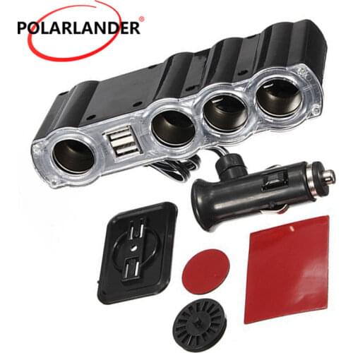 For Universal Car USB Plug Adapter Charger 12V 4 Way Auto Multi Socket Car Cigarette Lighter Dual USB Extender Splitter