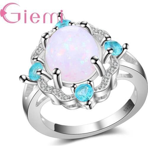 High Quality Big Oval Opal Decoration 925 Sterling Silver Ring With Shiny Cubic Zirconia Women Female Party Jewelry