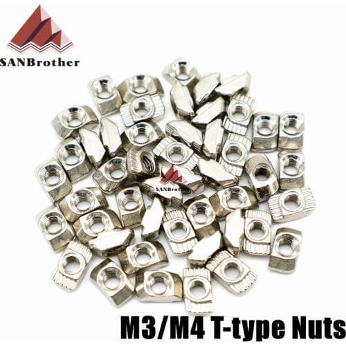 3D Printer Parts Kossel Delta M3 M4 Carbon Steel T type Nuts Fastener Aluminum Connector For 2020 Industrial Profile