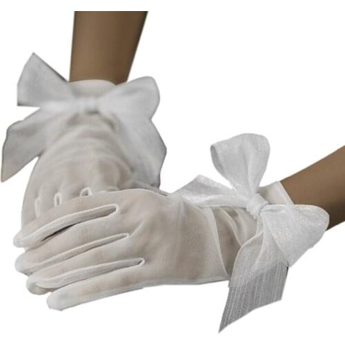 Women Short Sheer Wedding Gloves Bow Patchwork Sunscreen Bridal Mittens AXYD