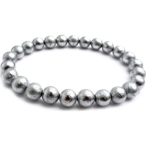 Women Mens Powerful Charm Stretch Bracelet 6mm Natural Gibeon Iron Nickel Meteorite Round Beads Bracelets