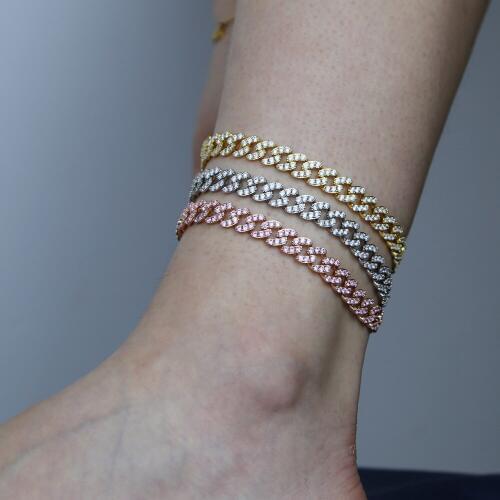 3 Colors 2 Length Iced Out Hip Hop Bling Wholesale Anklet Jewelry For Women Wedding Gift 2020 New Cool Design