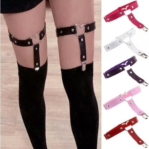 Women Ladies Sexy Harajuku Heart Faux Leather Harness Tight Suspender Punk Strap Leg Ring Garter Belts Elastic Bondage Belt