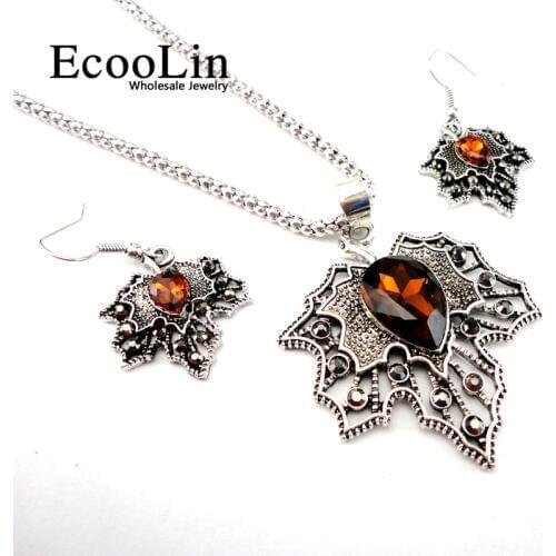 Fashion 4 Color Choose Retro Silver Color Jewelry Set Women Pendant Earring Necklace Chain Jewelry Bulks Lots LR203