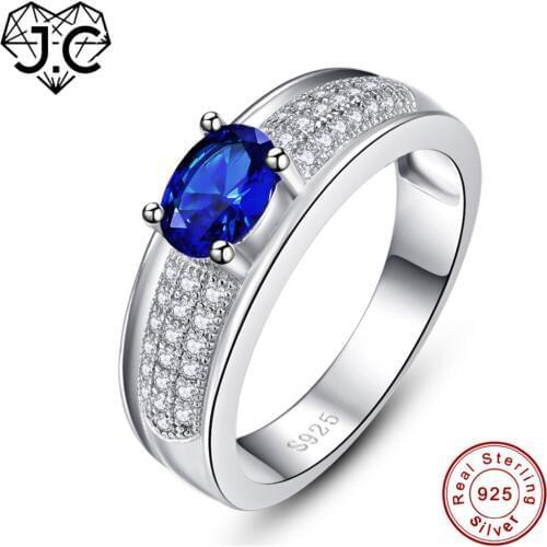 J.C Pretty London Blue & Ruby & White Topaz 925 Sterling Silver Ring Size 6 7 8 9 For Women Wedding Engagement Fine Jewelry