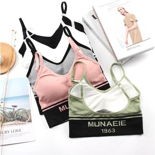 Women Underwear Crop Top Tank Sports Bra With Pad Letters Workout Wear Running Sportswear Free Size Yoga Tops For Fitness