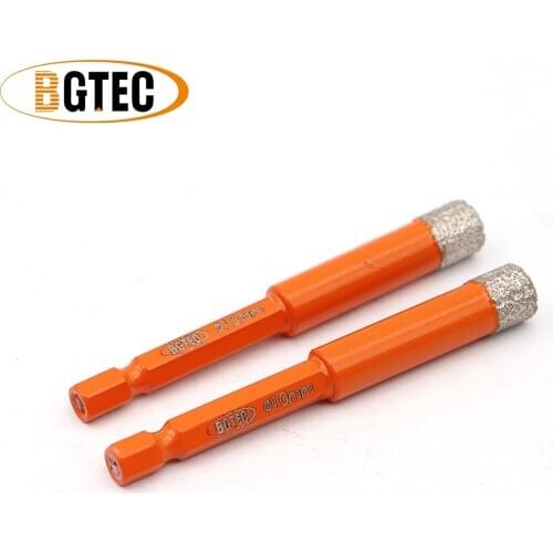 BGTEC 2pcs 10mm Hex shank Quick-fit Vacuum Brazed Dry drilling bits ceramie tile granite diamond drill bit