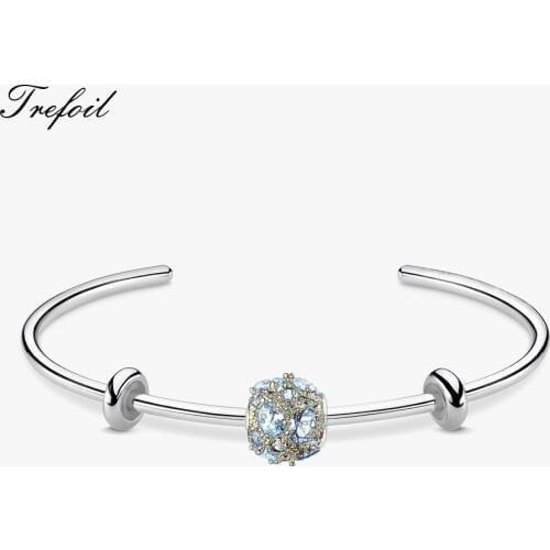 Cuff Bangles Blue Sky Bead,2018 New Fashion Jewelry Accessories Basic Trendy Bracelet 925 Sterling Silver Gift For Women Girls