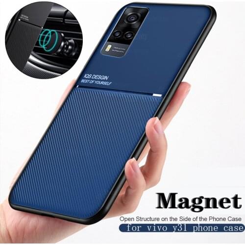 Case for Vivo Y31 Leather Texture Car Magnetic Holder Covers for Vivo Y31 Y 31 2021 V2036 6.58'' soft Silicone Shockproof Coque