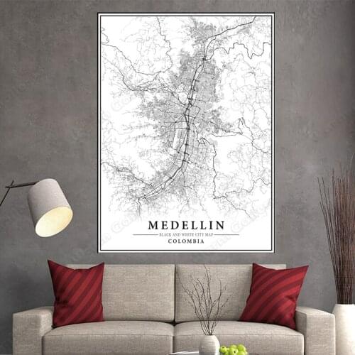 Black and White City Map The Medellin City Map Poster HD Print Wall Art Canvas Nordic Landscape Painting for Home Decor