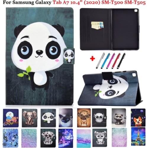 For Samsung Galaxy Tab A7 10.4 2020 Case Cover SM-T500 SM-T505 SM-T507 Coque Animal Silicone PU Leather Shell Tab A7 Funda +Gift