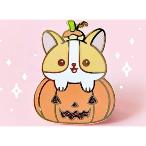 Halloween Pumpkin Corgi Enamel Brooch Pin Backpack Hat Bag Collar Lapel Pins Badges Women Mens Fashion Jewelry Accessories