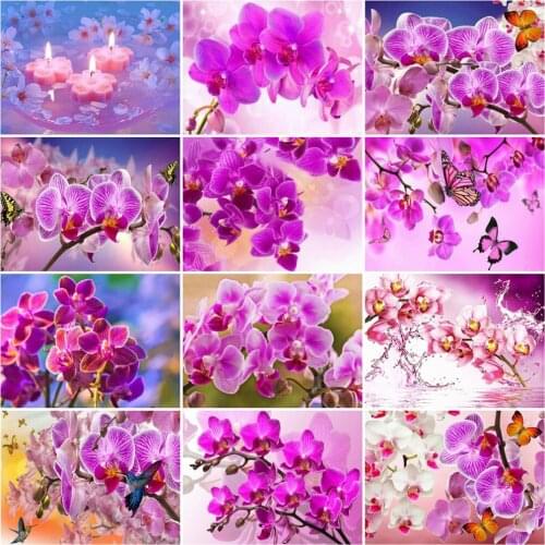 HUACAN 5D Diy Diamond Painting Flowers Diamond Mosaic Phalaenopsis Cross Stitch Home Decoration Wall Stickers