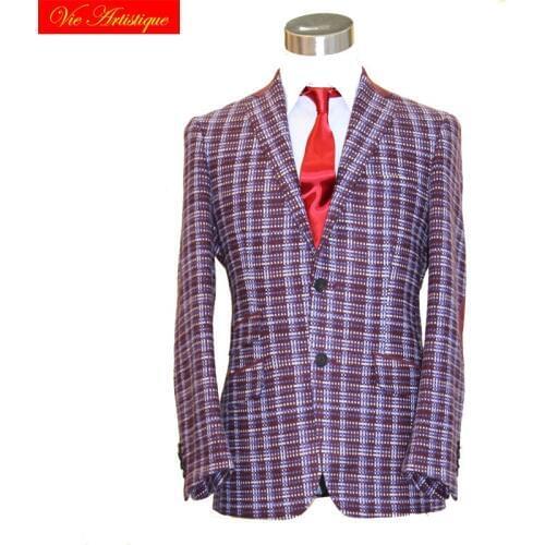 Custom tailor made Mens bespoke suits business formal wedding ware bespoke 1 piece Jacket coat purple plaid wool slim fit