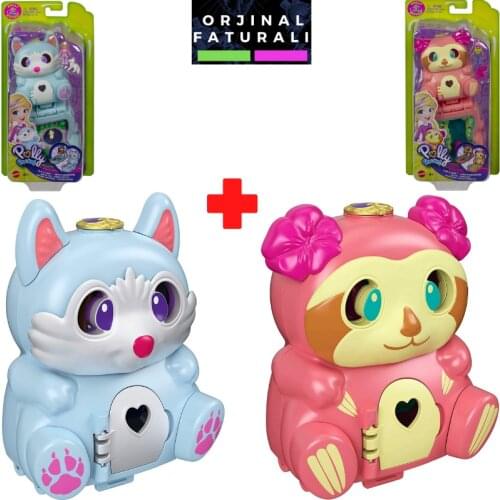 Polly Pocket Rotating fun box sloth, with small doll, sloth figure hidden surprises, great gift for children from 4 years GTM59