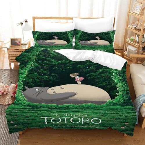 Hayao Miyazaki 3 piece set of cartoon household bedding Totoro 3D digital printing duvet cover*1 pillowcase*2