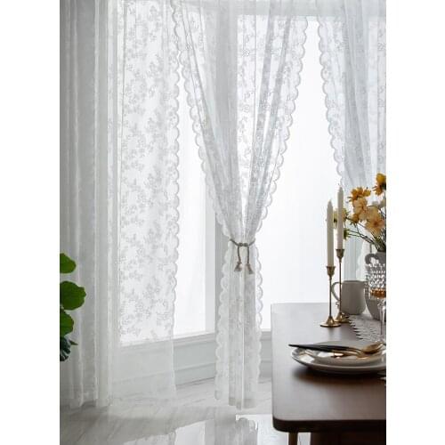 Korean embroidery lace white tulle curtain of Alvin girls bedroom for room bedroom lace pattern pervious to light tulle curtain