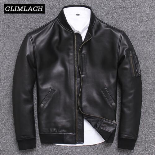 2021 New Real Leather Flight Aviation Jackets Men Black Large Size 5XL 100% Sheepskin Genuine Leather Bomber Coats Male Spring