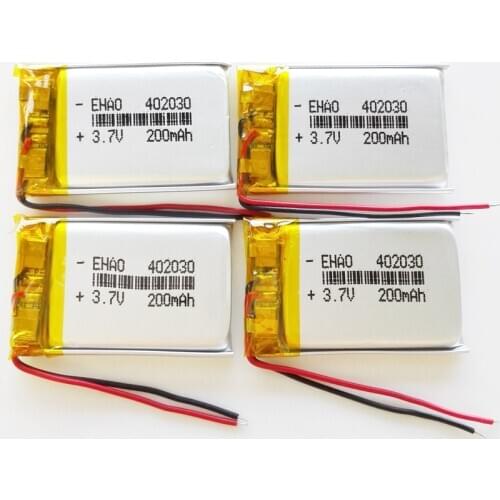 4 pcs 3.7V 200mAh 402030 Lithium Polymer LiPo li ion Rechargeable Battery For Mp3 MP4 MP5 GPS PSP mobile electronic part