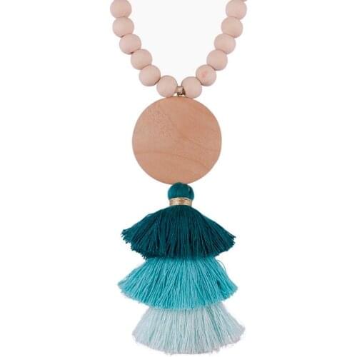 Monogram 10mm Wood Beads Wood Disc Circle 3 Layers Tassel Pendant Necklaces Monogram Blank Selling Only