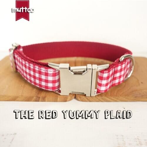 MUTTCO retailing characteristic high quality dog collar THE RED YUMMY PLAID creative stout dog collars leashes 5 sizes UDC047