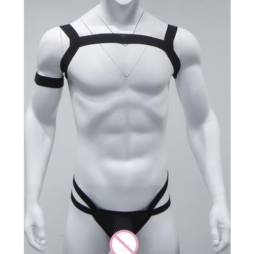 Harness Men Lingerie Body Chest Harness Men Jockstrap Set Hollow Out Bondage Halter Neck Erotic Costume Nightclub Party
