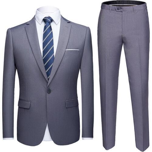 New Fashion Handsome Gray Mens Suit Groom Suit Wedding Suits for Men Slim Fit Formal Business Suit (Jacket+Pants) Man Costumes
