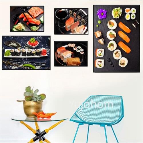 Sashimi Sushi Set,Chopsticks and Soy, Sushi Roll with Salmon Wall Art Painting Canva Print Posters Dining for Kitchen Home Decor