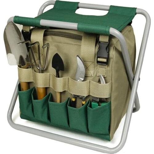 New 2021 Garden Tools bag Set Heavy Duty Folding Stool Tote Bag and Stainless Steel Gardening Tools for Men & Women