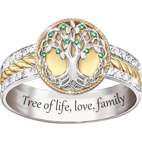 2021 New Fashion Crystal Rings for Women Two-tone Gold Plated Tree of Life Womens Ring Wedding Jewelry Gifts Bride Accessories