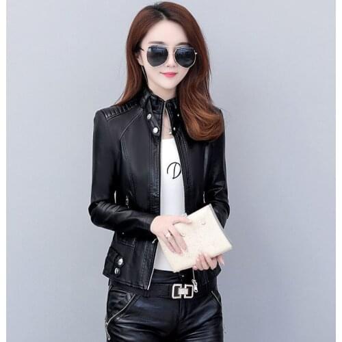 2021 Spring And Autumn Clothes New Short Motorcycle Leather Blue Jean Jacket Korean Version Slim Stand Collar Womens Thin Coat