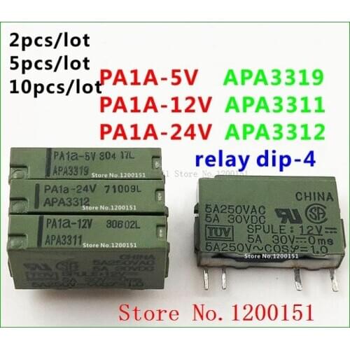 PA1A-5V PA1A-12V PA1A-24V APA3319 APA3311 APA3312 5A250VAC relay dip-4