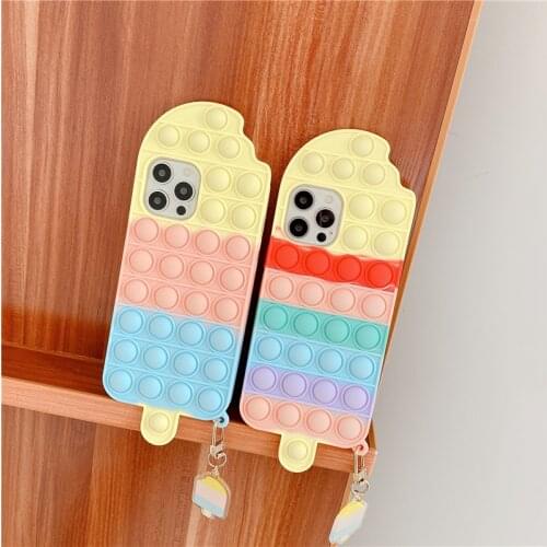 Lovely Icecream Reliver Stress Pop Fidget Toy Bubble Case for iPhone 12 11 Pro Max XS XR X 8 7 6 Plus Antistress Sensory Cover