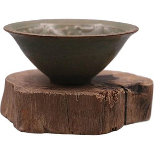 Early collection of Song Dynasty Yaozhou Kiln celadon baby play carved hat bowl family jewelry