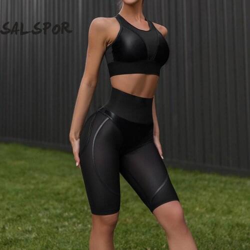 SALSPOR Seamless Sportswea 2 Piece Suit Women Fitness Stitching Yoga Sets Running Shockproof Bra Workout Sexy Hip Sports Suit