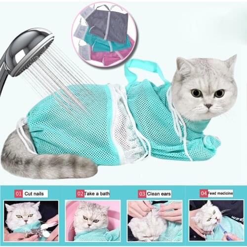 Mesh Cat Bathing Bag Cats Grooming Washing Shower Clean Bag Anti Scratch Bite Restraint Injection Nail Trimming Cat Accessories